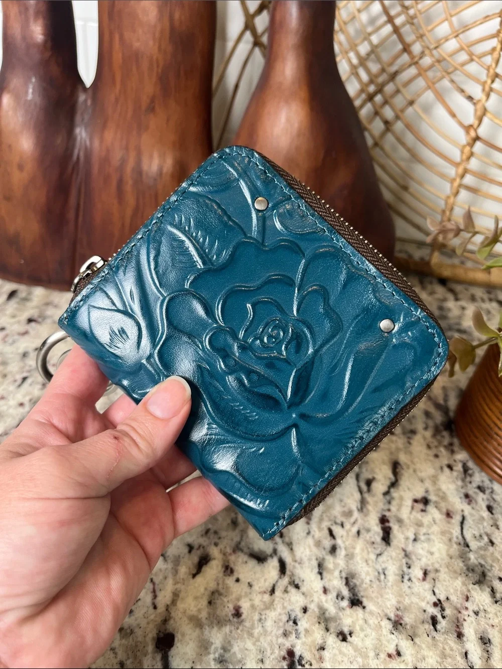 Patricia Nash Embossed Zip Card Wallet with Keyring